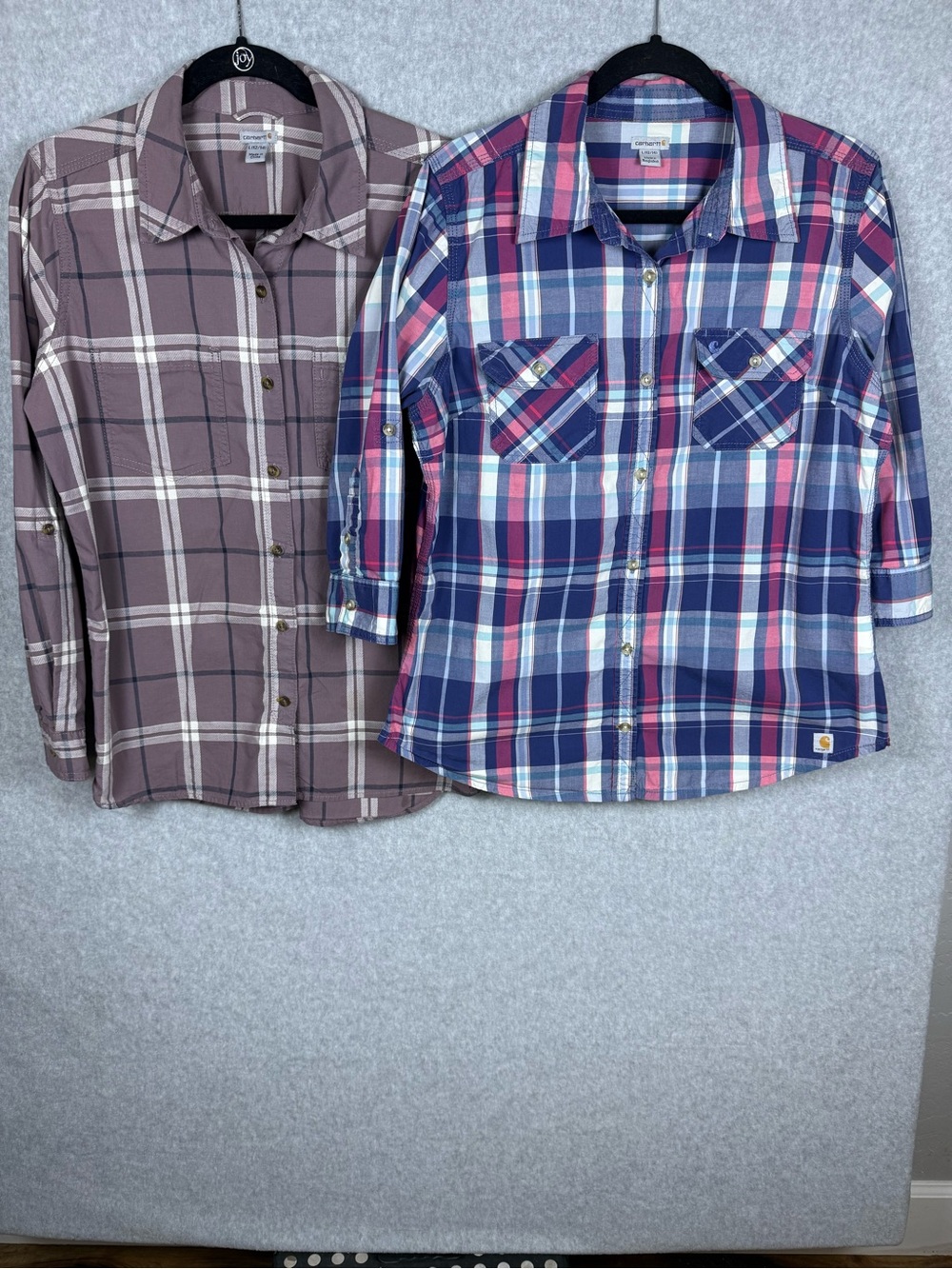 Carhartt Plaid Shirt Bundle 2 Pc Girl L 12/14 Button Up Flannel Workwear Western